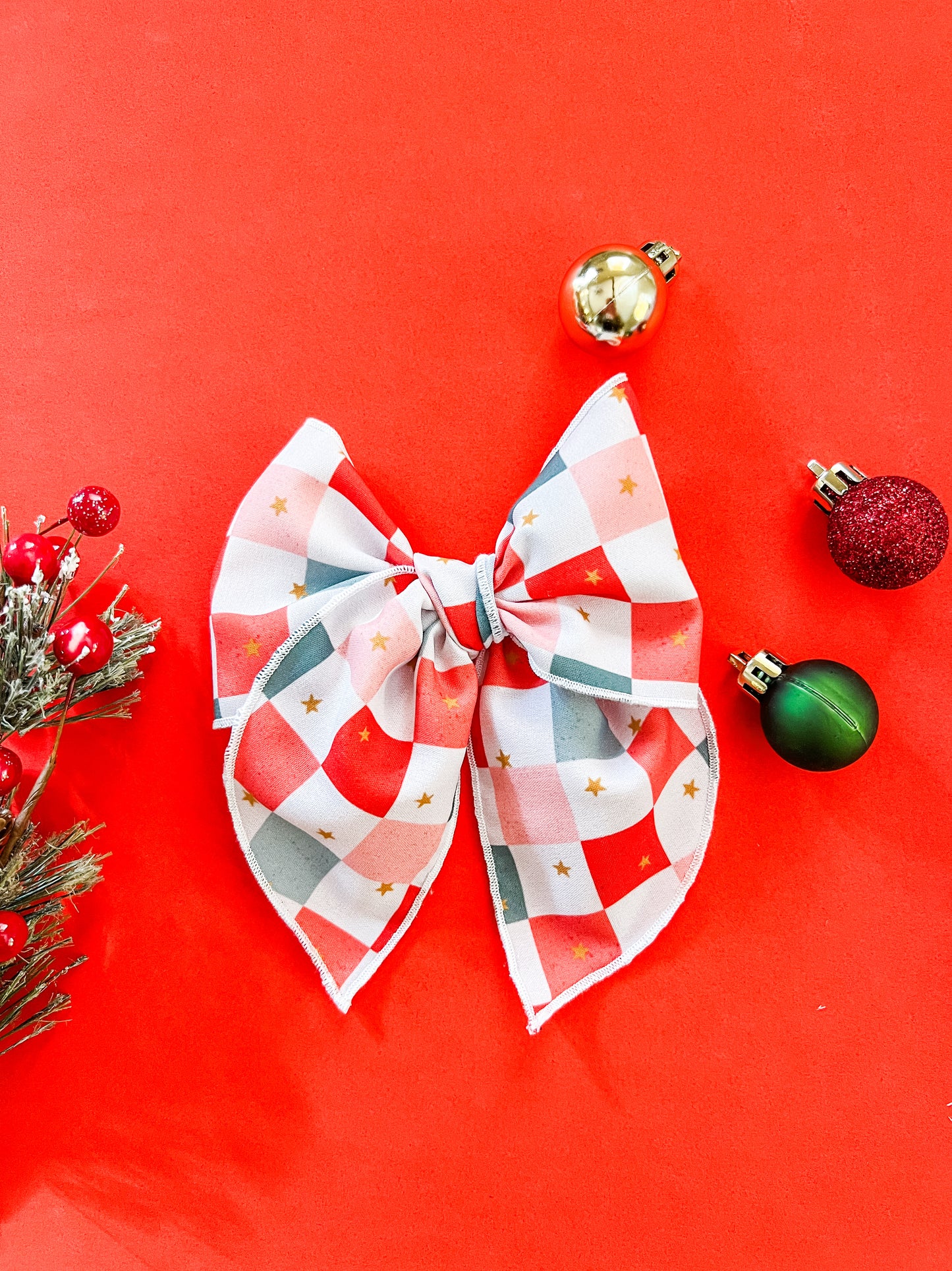 Checkered Christmas Hair Bow